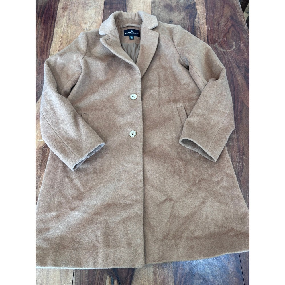 LONDON FOG car coat women size S camel wool blend notch lapel button front